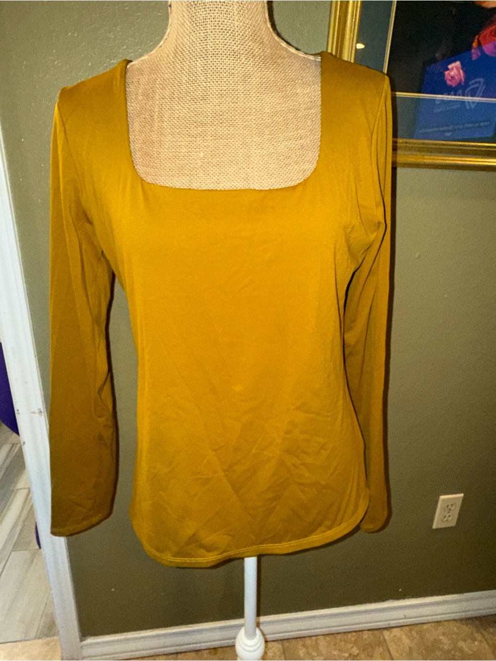 Worthington Mustard Square-Neck Long Sleeve Top